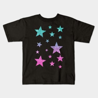 Pink Teal Ombre Faux Glitter Stars Kids T-Shirt